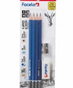 Lapices set  4 lapices B, 2B, 4B y 6B 1mm marca Facela sacapuntas + borrador