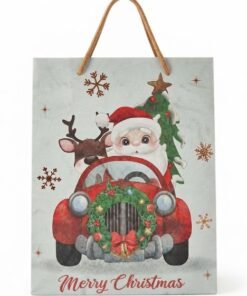 Bolsa para regalo kraft navideña Santa clos carro 17.5 x 23 x8 cm