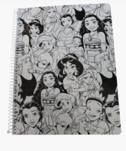 Cuaderno espiral 100 hojas Líneas princesa blanco y negro marca Nottas