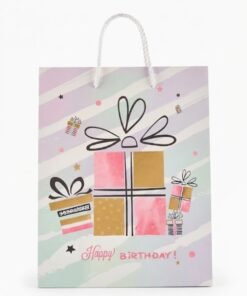 Bolsa de regalo surtido globos, regalos y pastel medida 18x23x10 cm - Imagen 3