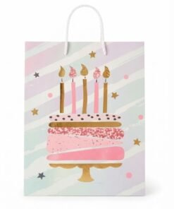 Bolsa de regalo surtido globos, regalos y pastel medida 18x23x10 cm