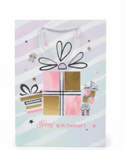 Bolsa de regalo happy birthday grande colores pastel varios diseños medidas 41x30x12 cm